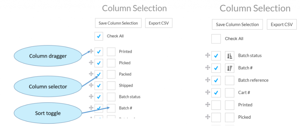 Select, order and sort columns