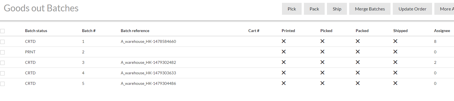 Goods out - Columns prior to customisation