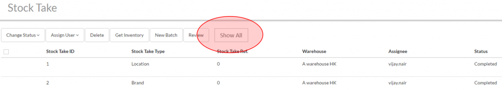 Warewolf stock take screen