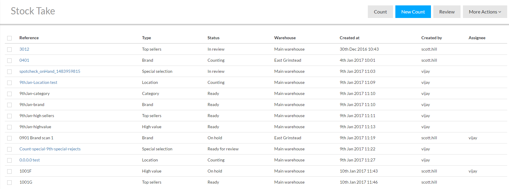 Planning stock counts screenshot