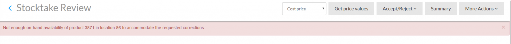 stock count review - reject message