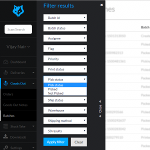 Pick filter - Goods out processing in batches or singly - Warewolf