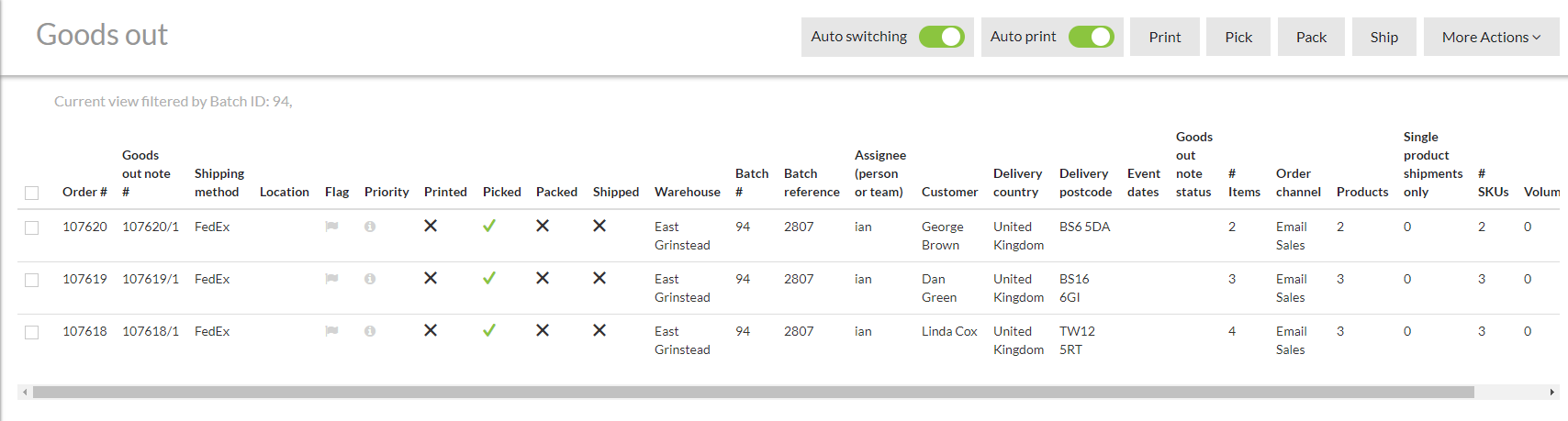 Batch pack - Goods out processing in batches or singly - Warewolf