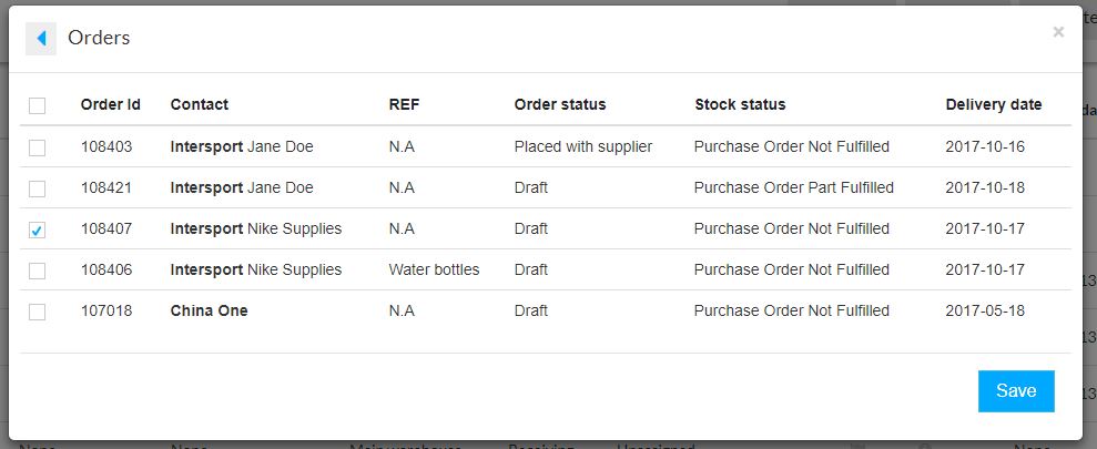 Select orders for association. How to manage deliveries with Warewolf