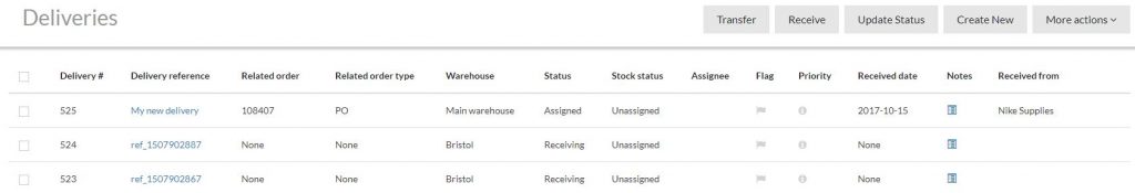 Deliveries screen. How to manage deliveries with Warewolf