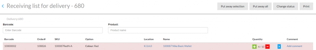 Part receiving a delivery