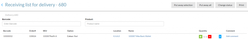 Changed put away location