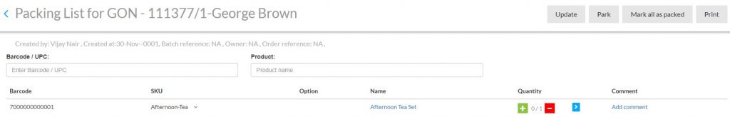 The bundle rollup view when packing