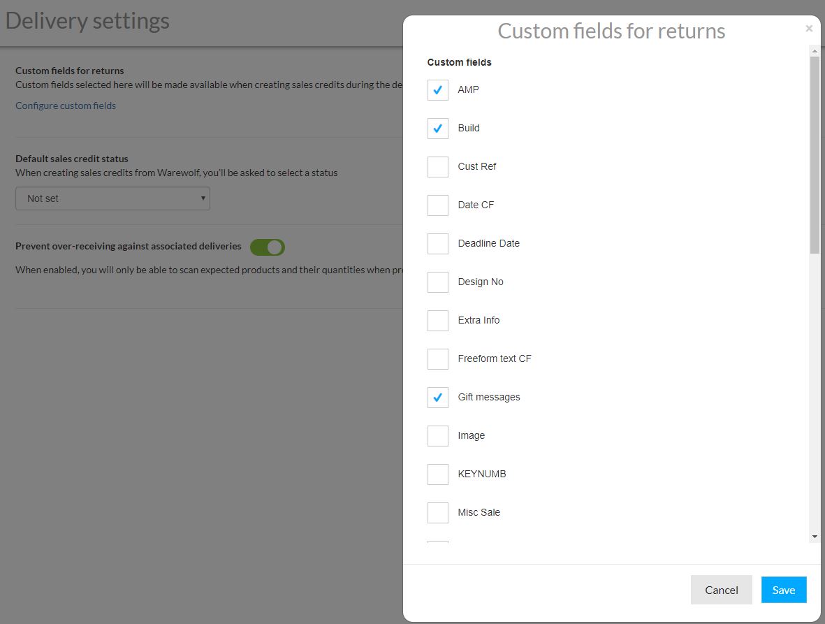 Returns custom fields